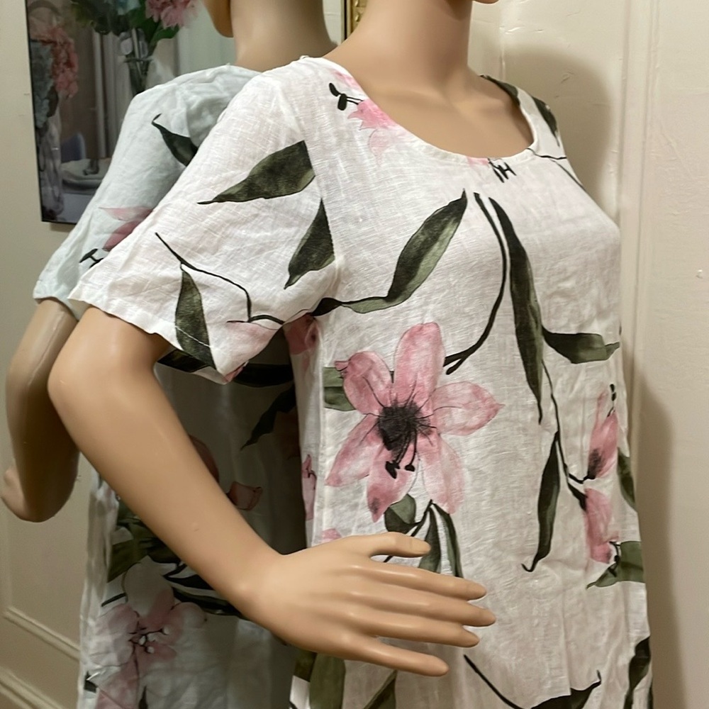 Lungo L’arno 100% Linen Italian flower print linen dress - Picture 5 of 11